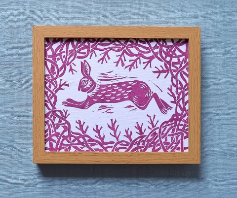Hedgerow Hare Linoprint