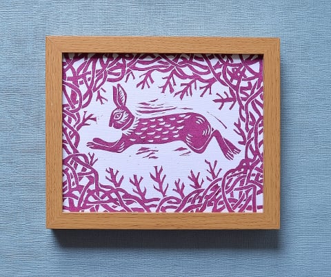 Hedgerow Hare Linoprint