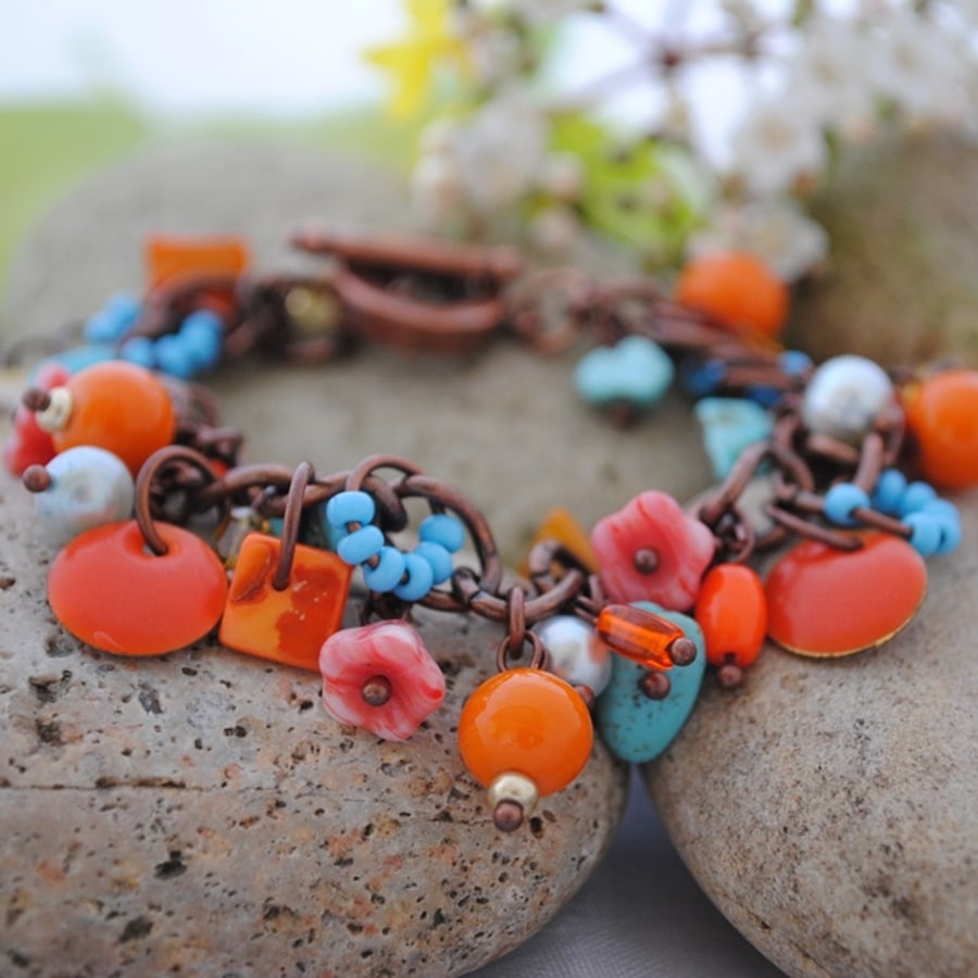 Copper Sunshine orange charm bracelet