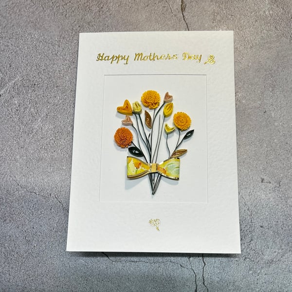 card with yellow flowers made and quilled from paper unique and special 