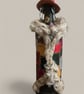 Boho Hippy Chic Bottle Decoration Folk Art Patchwork & Fur Trim 35cm Height - Image 2