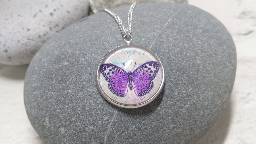Purple Butterfly Pendant, Cabochon