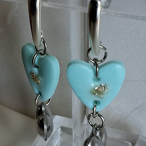 Mint heart drop earrings 