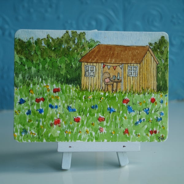 ACEO Original The Summer House and Wildflower Garden