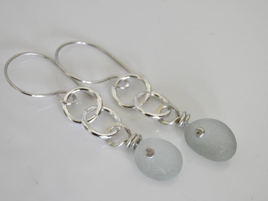 Silver Sea Glass Earrings