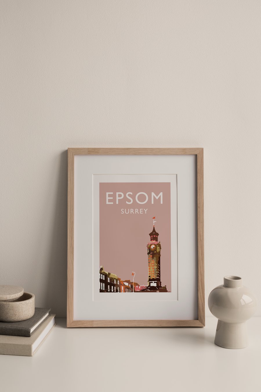 Epsom Surrey UK Multi Coloured Giclee Travel Print Unframed
