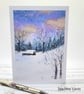Christmas Cards - set of 4 cards - snow scene, cottage, fir and pine trees - Image 4