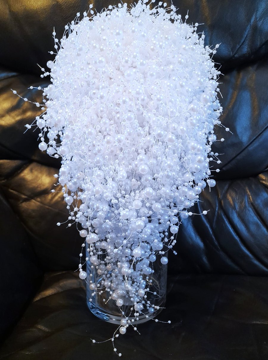 Pearl Cascade Cascading Waterdrop White Bridal Bouquet For Wedding