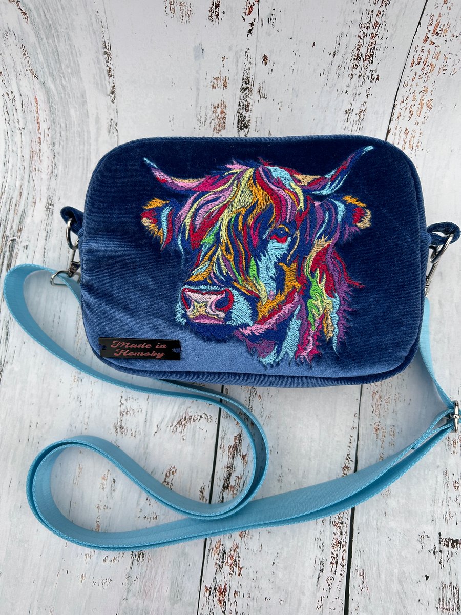 Velvet Crossbody Bag - highland cow