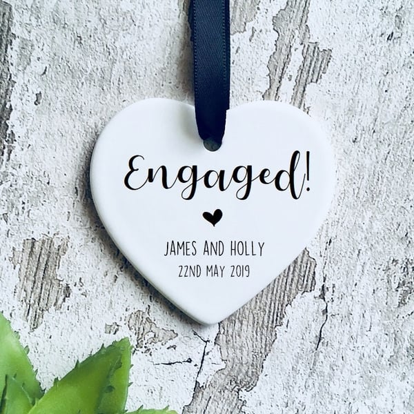 Ceramic hanging heart, engaged, engagement gift, engaged heart, engagement 
