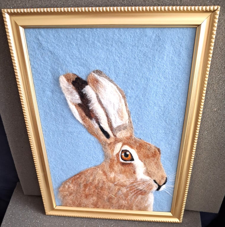 Needle Felted  Hare Portrait  Handmade Wool Wall Art