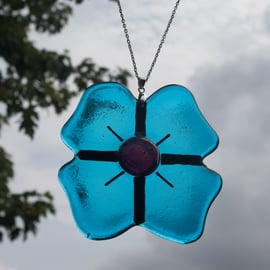 Fused Glass Poppy in Ice Blue - 6068