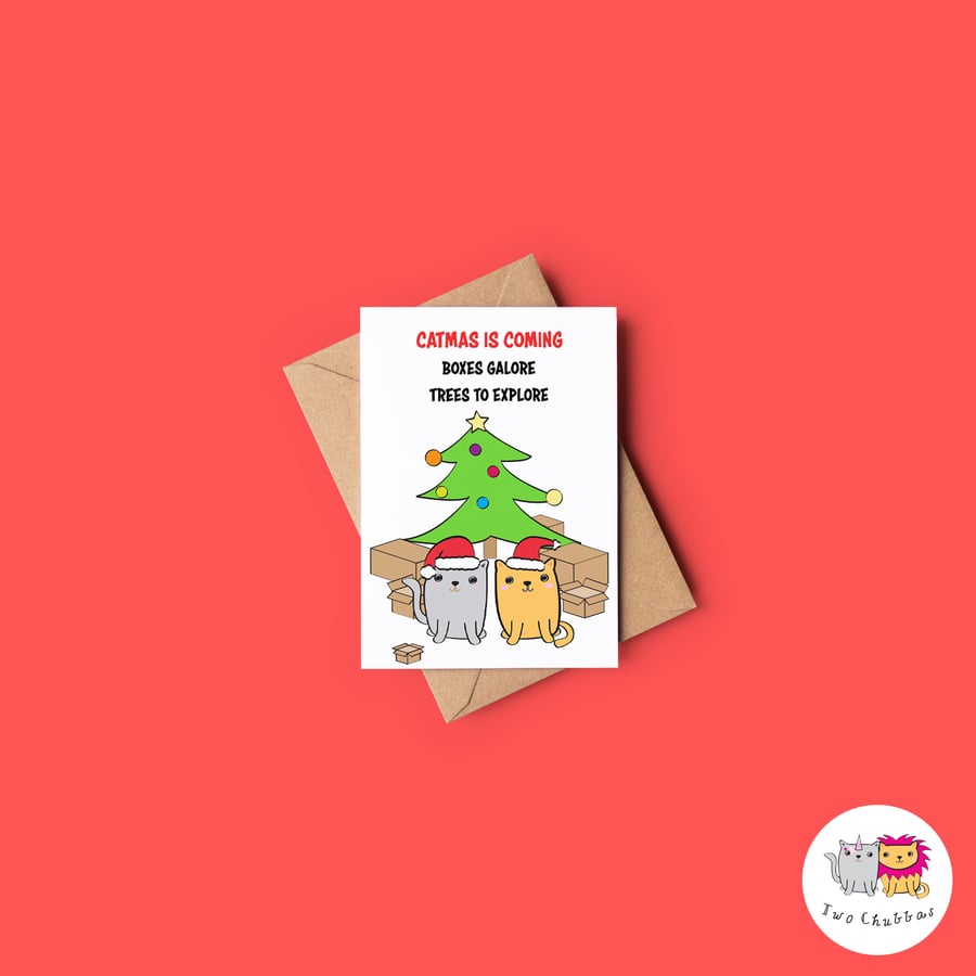 Image of Cat Christmas Card, A6 Christmas Card, Cute Animal Christmas Card