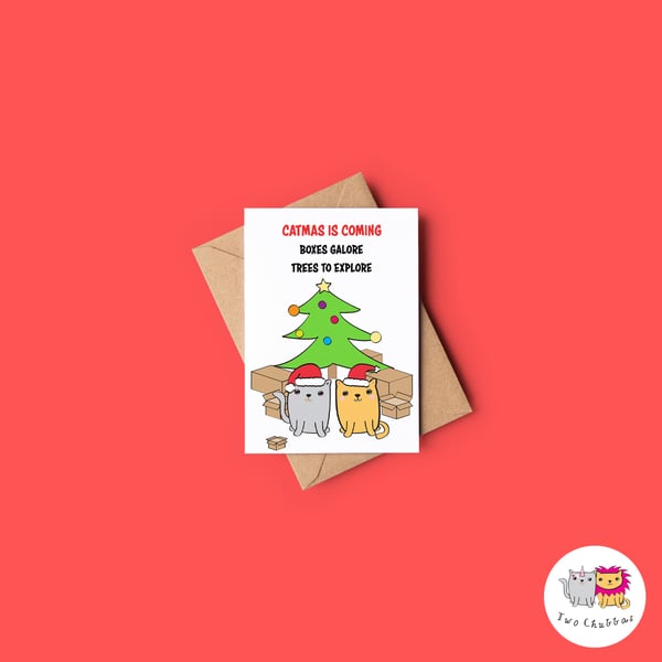 Cat Christmas Card, A6 Christmas Card, Cute Animal Christmas Card