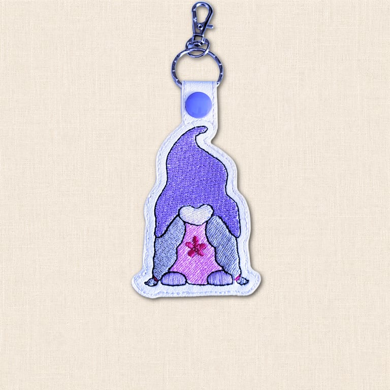Girl Gnome Keyring - Embroidered Faux Leather Woodland Bag Charm