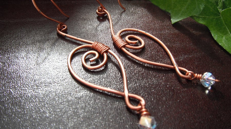 Copper Swirly Crystal Earrings