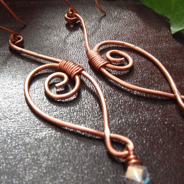 Copper Swirly Crystal Earrings
