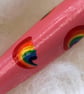 pink hand painted needle grip tool for needle felting with rainbow swishes - Image 2