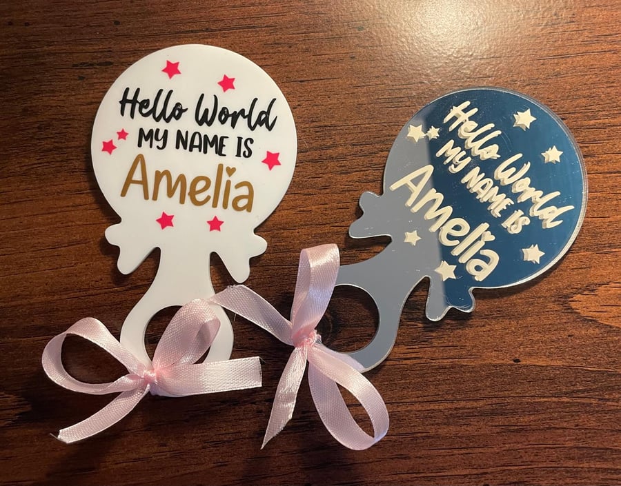 Personalised baby rattle keepsake 