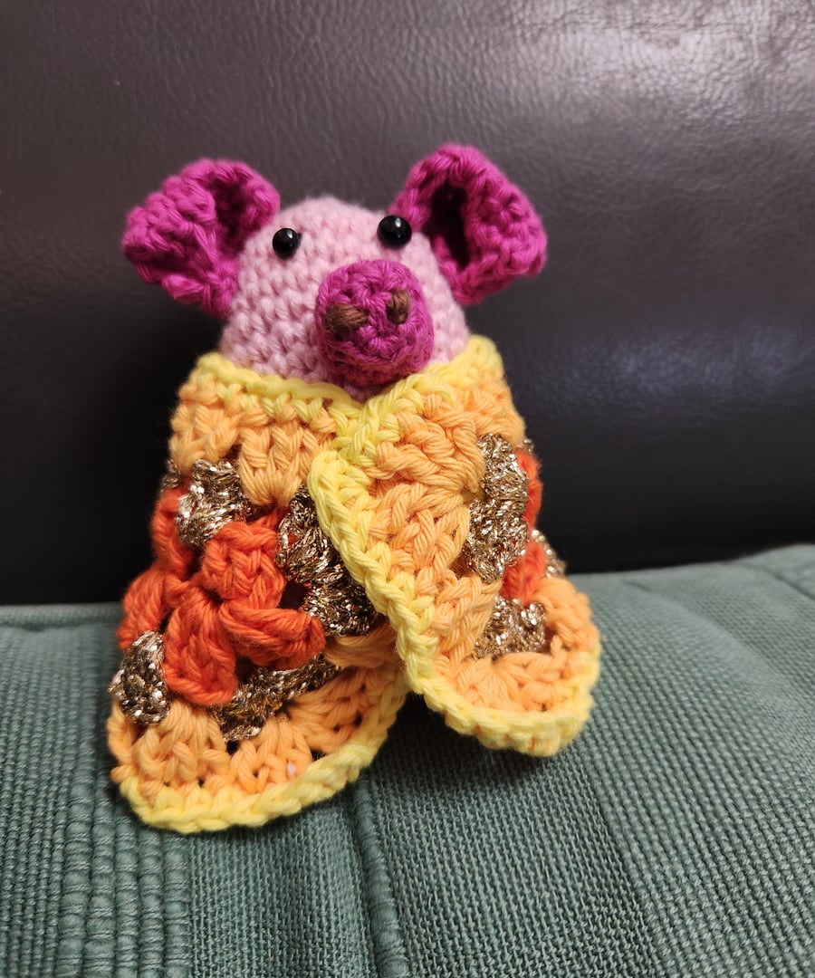 Pig In A Granny Square Blanket 