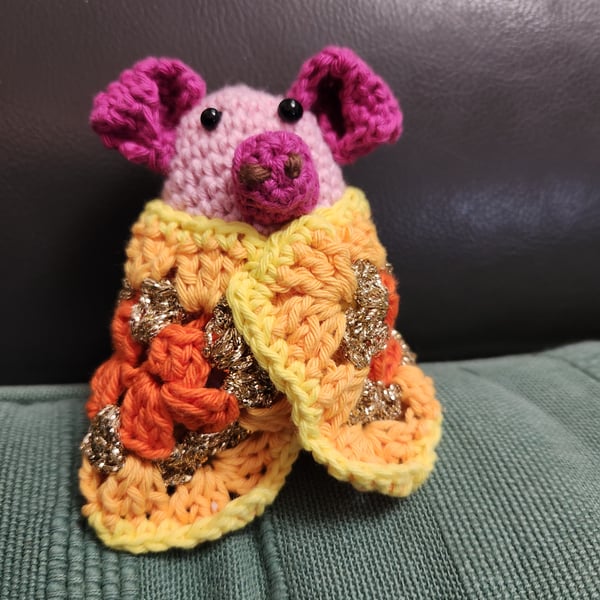 Pig In A Granny Square Blanket 