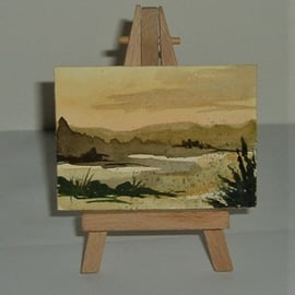 miniature art aceo watercolour landscape painting ( ref F410.M7 )