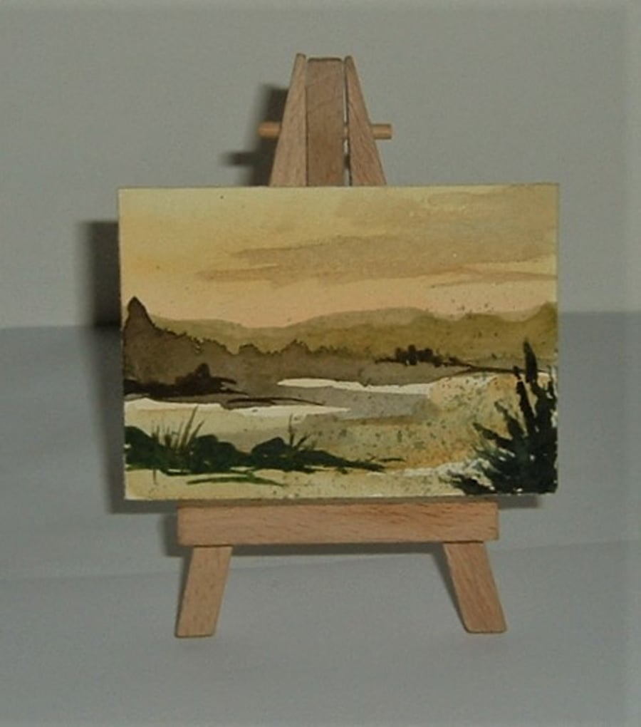 miniature art aceo watercolour landscape painting ( ref F410.M7 )