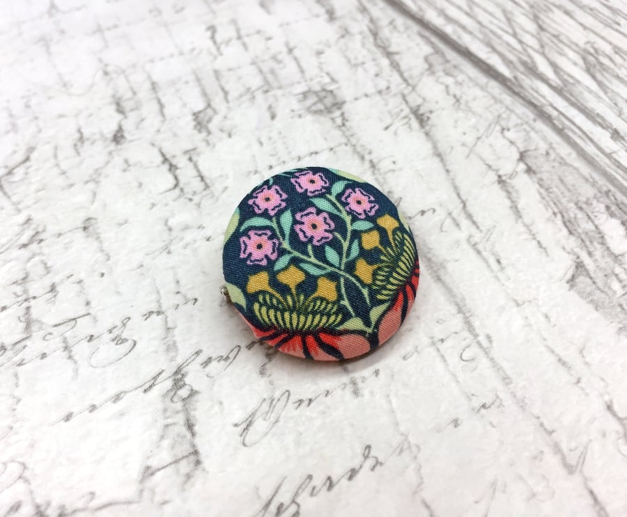 Liberty floral print fabric button brooch