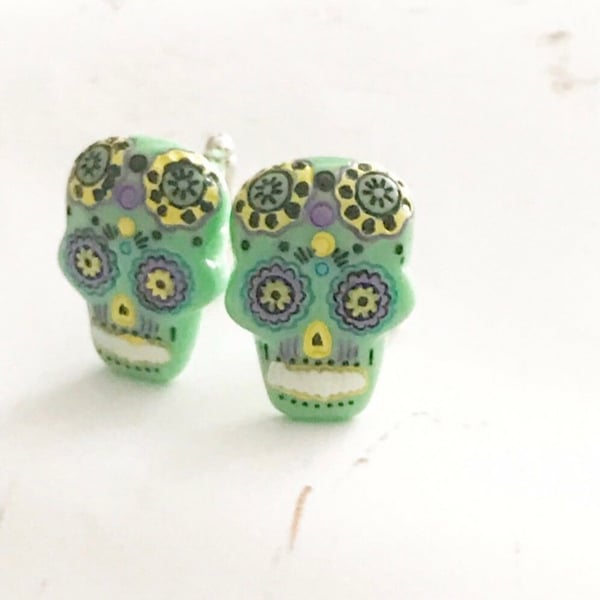 Green Day of the Dead Día de Muertos Sugar Skull Cufflinks 