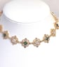 Emerald Green Crystal Gold Necklace, Vintage Regal Flower Jewelry