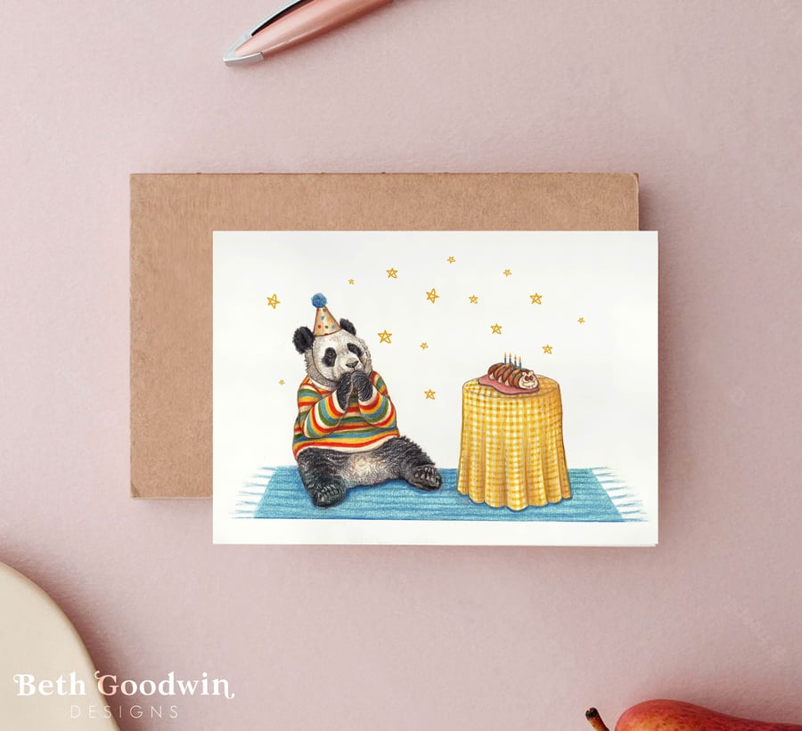Panda Birthday Card - Caterpillar Cake Birthday Card, Panda Bear Card