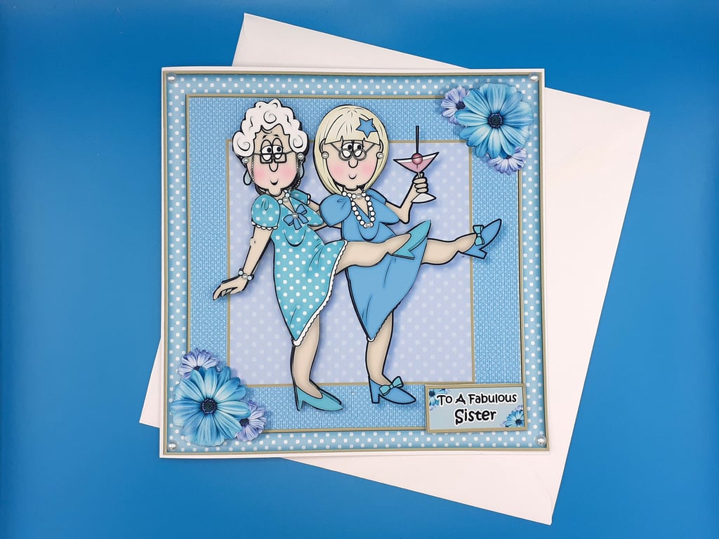 Funnu Sister Birthday Card, Decoupage, Handmade