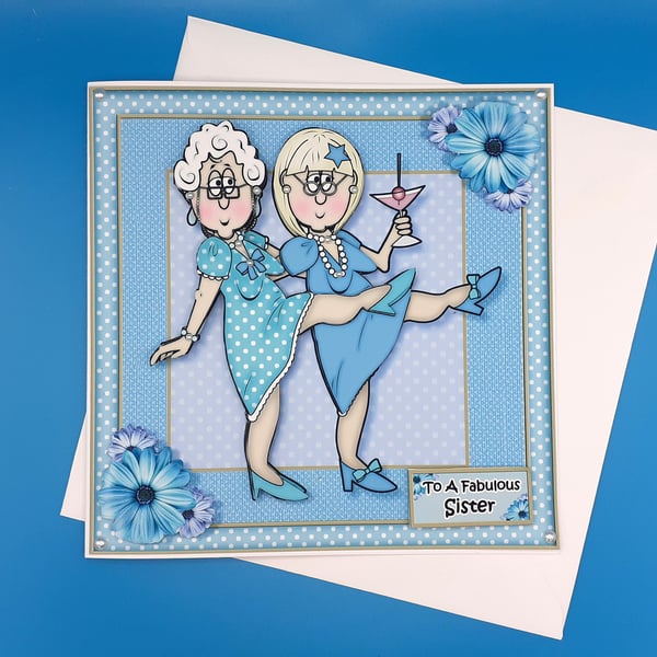 Funnu Sister Birthday Card, Decoupage, Handmade