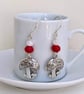 Toadstool Charm Earrings with Red and White Beads. Cottage Core Dangle