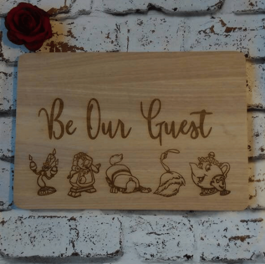 Beauty and the beast inspired chopping board be our guest Belle Enchanted Rose