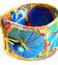 Textile - Cuff - with Free Machine Embroidery and Applique in Blue - Image 3