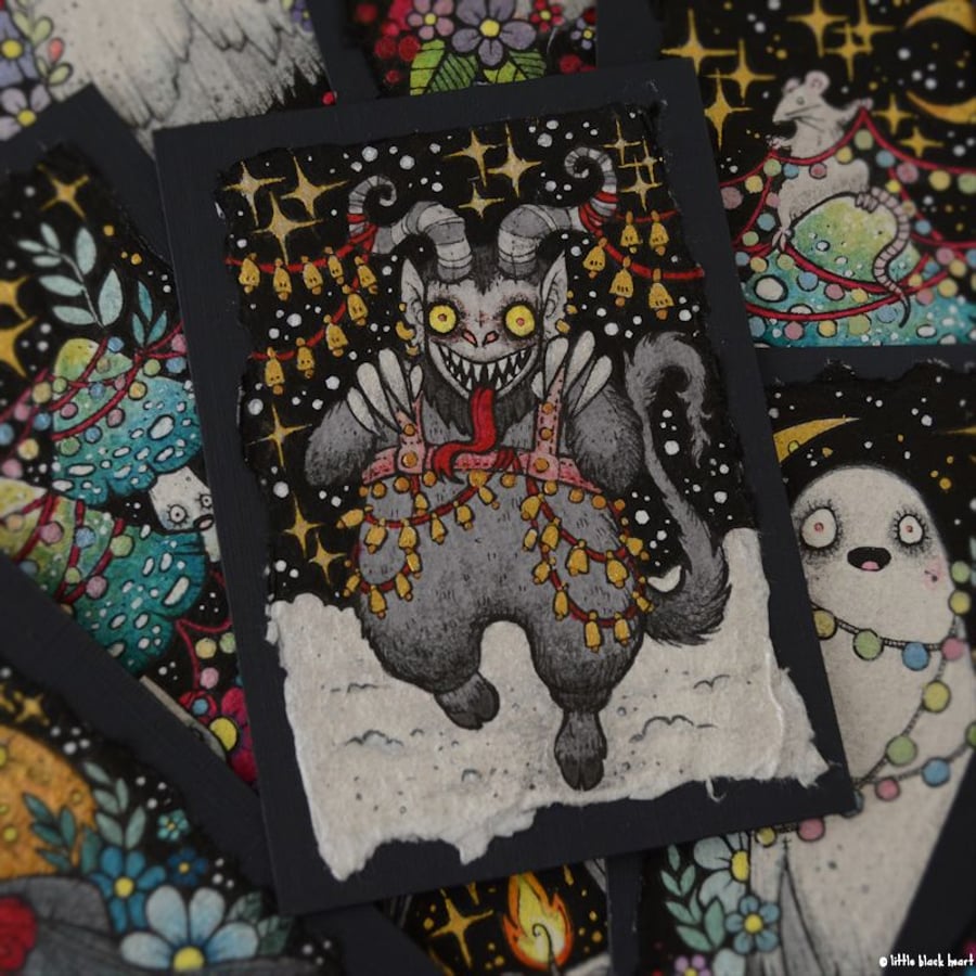 creeping creepmas krampus - original aceo illustration