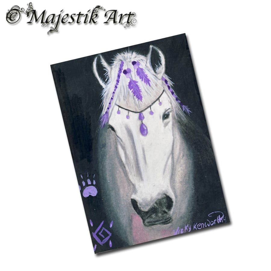 Archival ACEO White Horse Print 'Angeni' By V Kenworthy