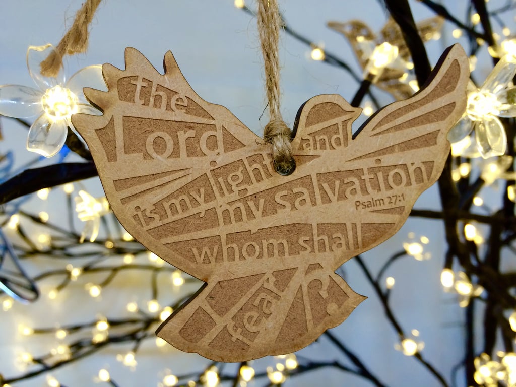 'Laser Tweet' - Psalm 27:1 (wood, 10cm)