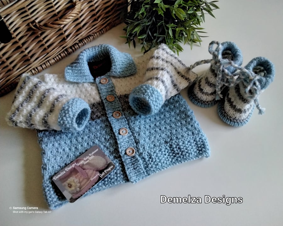 Baby Boys Jacket & Booties with Merino Wool 3-9 months size