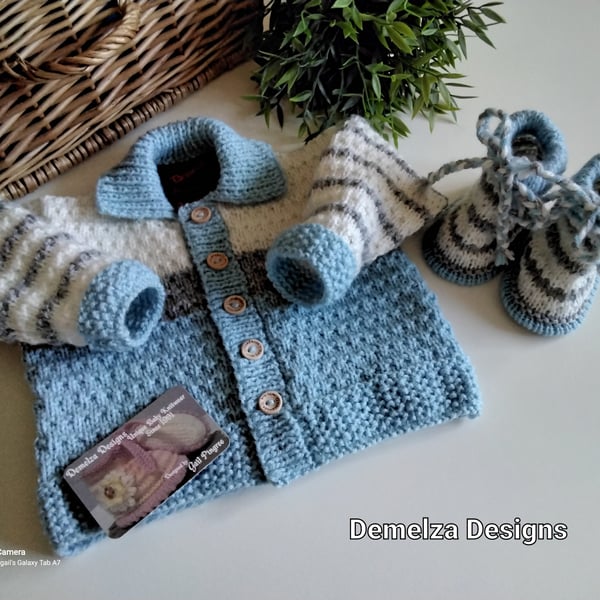 Baby Boys Jacket & Booties with Merino Wool 3-9 months size