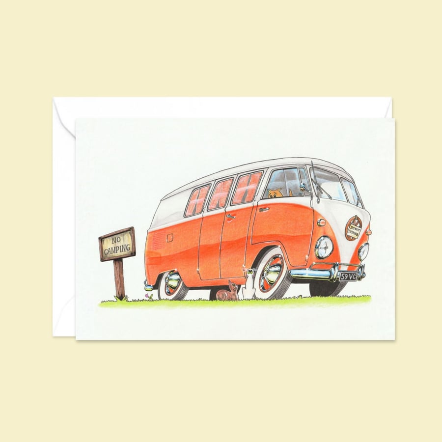 Camper Van Greeting Card: Hand Drawn Pencil Illustration (325) 