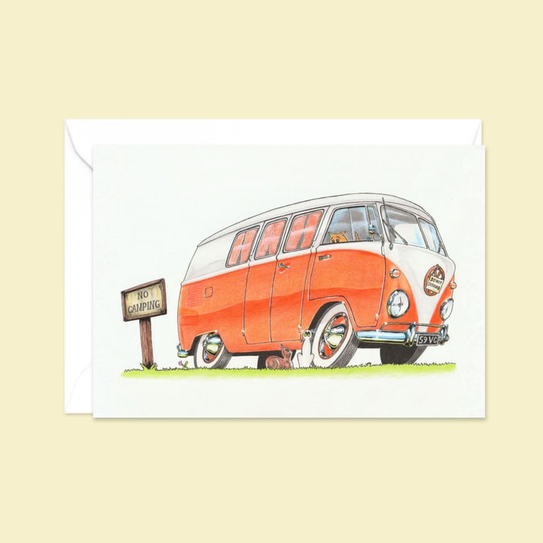 Camper Van Greeting Card: Hand Drawn Pencil Illustration (325) 