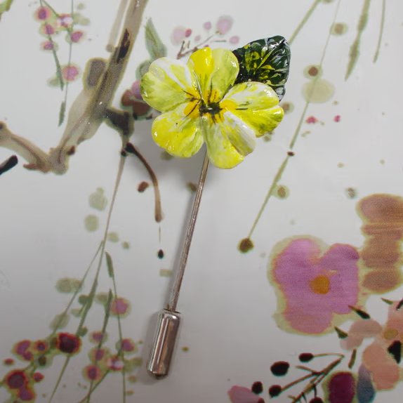 Small Spring Yellow PRIMROSE PIN Bridal Lapel Flower Brooch HANDMADE HANDPAINTED
