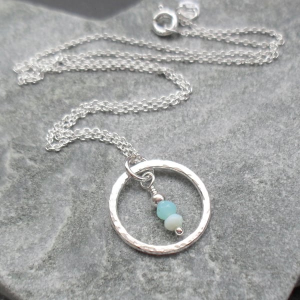 Sterling Silver Circle Pendant With Blue Opal Sterling Silver Chain 