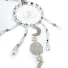 Silver and white triple moon goddess dream catcher