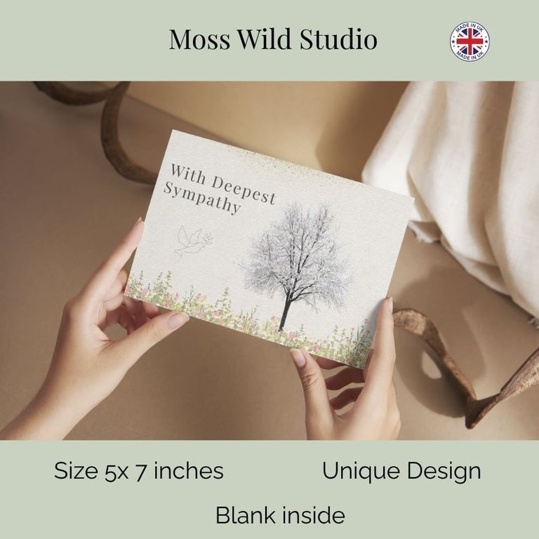 With Deepest Sympathy card  -  Life Celebration Card -  Blossom & Dove design 