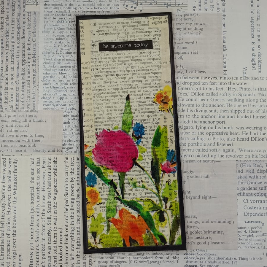 Handmade floral collage bookmark