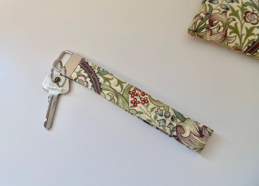 Key ring keyring wrist strap fob in William Morris fabric 