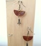 Leather and Metal Bead Dangle Drop Earrings Boho Chestnut Brown  - Image 4